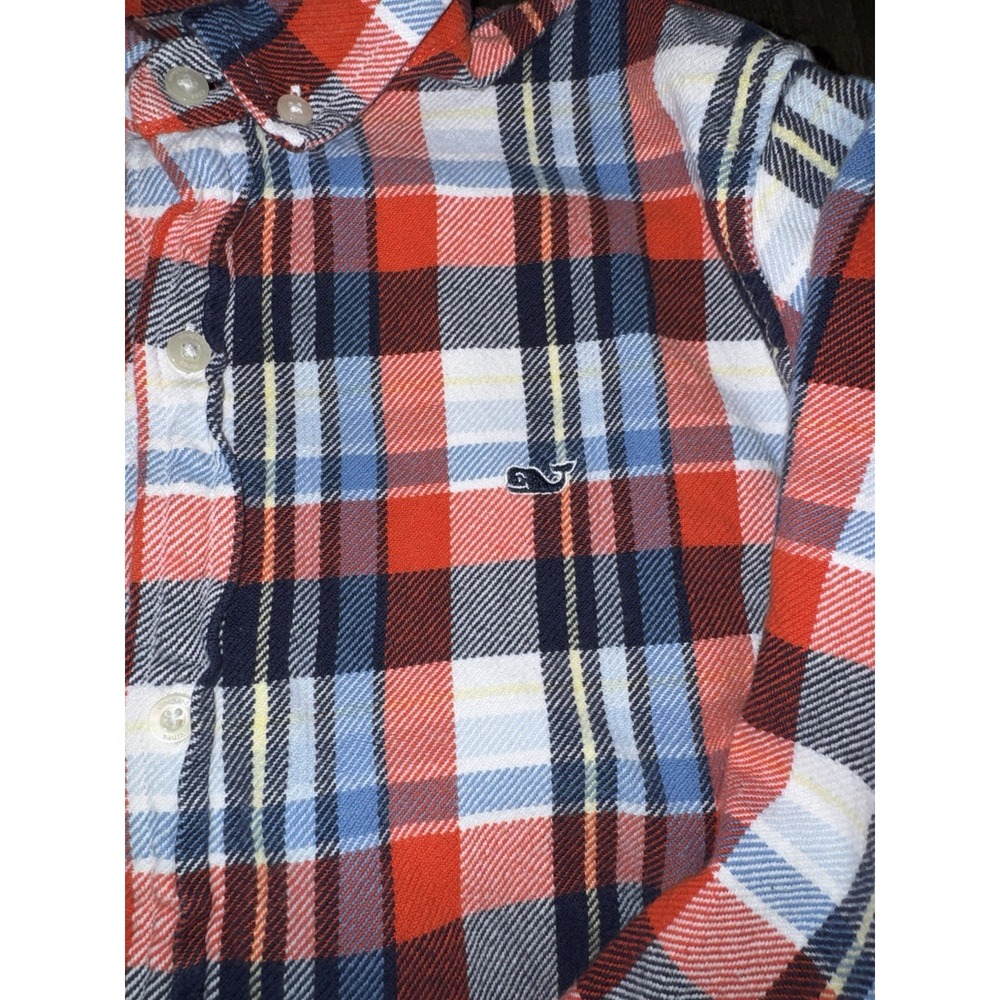 Boys Vineyard Vines Whale Shirt Button Down Plaid Blue Red 100% Cotton Sz L - Picture 3 of 8